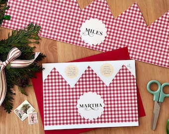 Personalised Red Gingham Christmas Crown Card, Wearable Cottagecore Christmas Crown, Personalised Christmas Craft Activity For Children