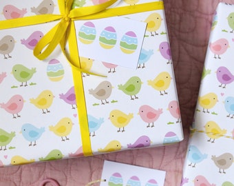 Easter Chicks Pastel Recyclable Wrapping Paper, Baby's First Easter Gift Wrap