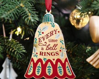 Heirloom ‘Every Time A Bell Rings’ Christmas Tree Decoration, Golden Enamel Bell Christmas Tree Ornament, Nostalgic Gift