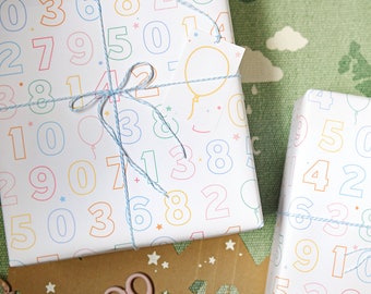 Ensemble de papier d'emballage recyclable avec numéros d'anniversaire - Emballage cadeau écologique pour fête d'anniversaire pour enfants