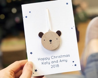 Personalised Christmas Bear Decoration Card