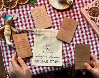 Personalised Christmas Story Idea Cards Bag, Magical Christmas Eve Box Filler Idea, Personalised Wooden Stocking Filler Ideas For Kids
