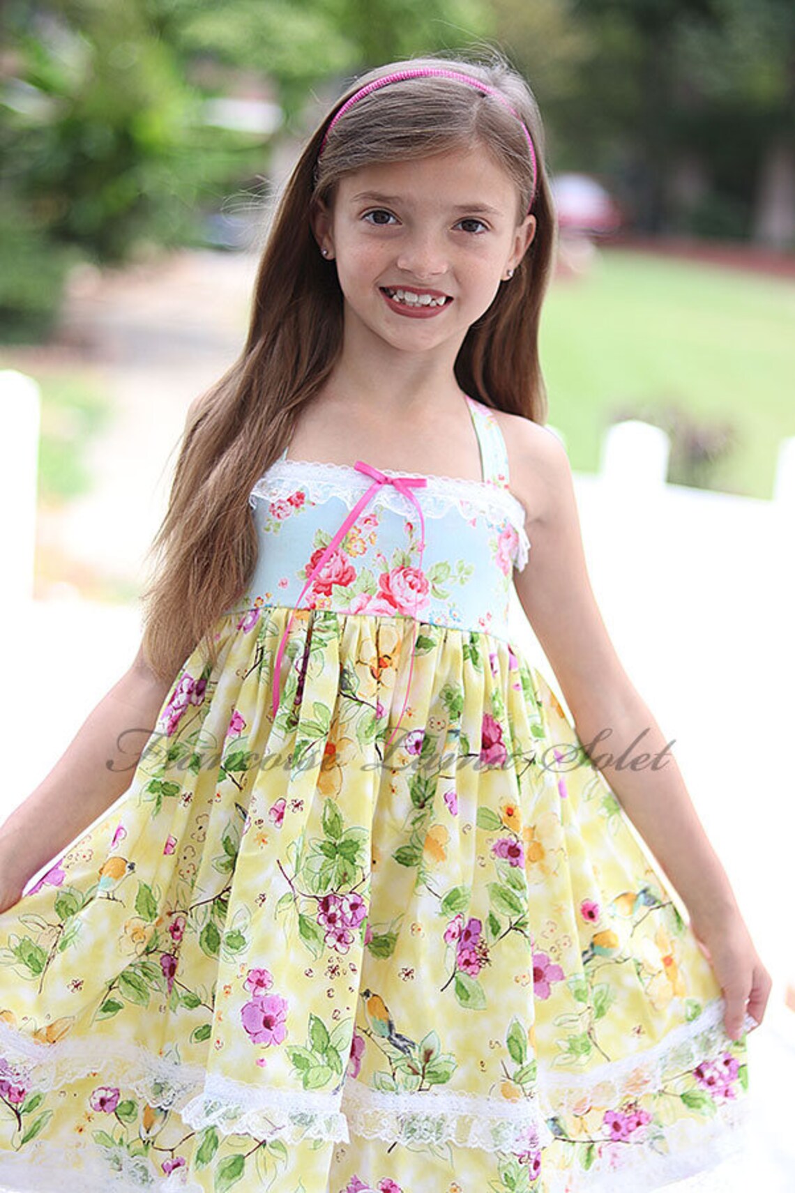 Yellow Easter Dress Romantic Chic Floral Dress Shabby Twirl Etsy