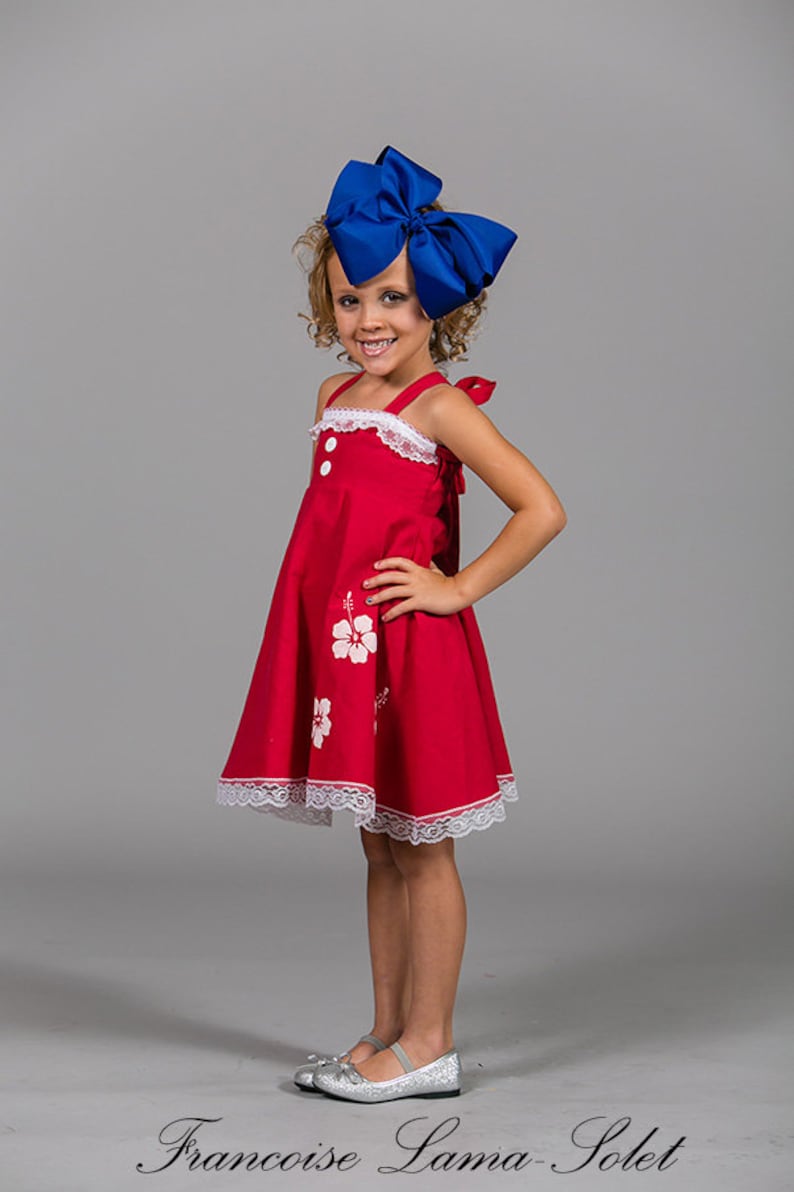 Flower Girl sundress organic red white dress linen lace twirl Etsy