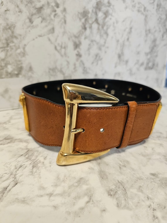 Vintage Escada Wide Leather Studded Confetti Belt