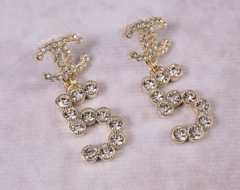 Vintage Chanel Number Five Diamond Effect Earrings