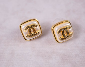 Vintage Chanel Square CC Logo Earrings