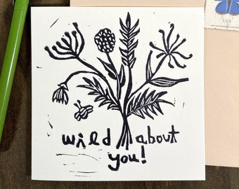 wild about you - hand printed notecard - blank inside