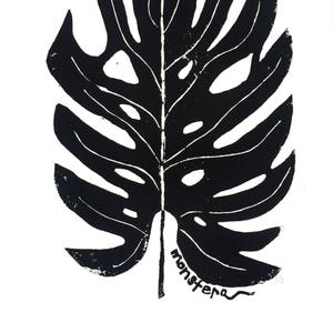 monstera leaf - linoleum block print - 11&quot;x14&quot; wall art