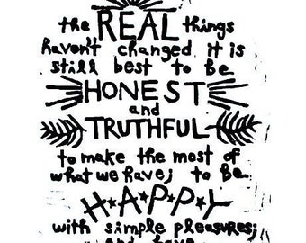 the real things -  quote - linoleum block print  - 11"x14" wall art