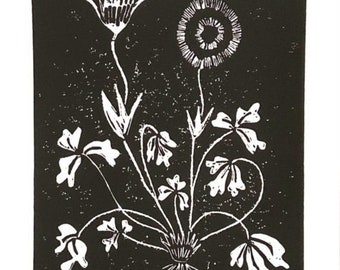 poppies - linoleum block print - 9"x12" wall art