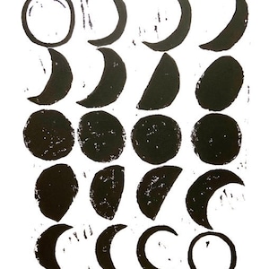 moon phases - linoleum block print - 11&quot;x14&quot; wall art
