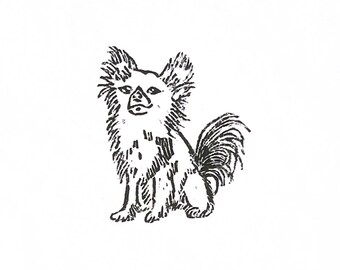long haired chihuahua - dog breed - linoleum block print - 9"x12" wall art