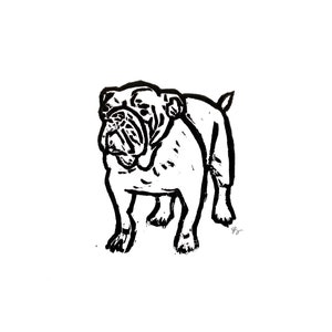 bulldog - dog breed - linoleum block print - 9”x12” wall art