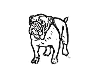 bulldog - dog breed - linoleum block print - 9”x12” wall art