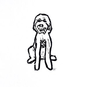 doodle - dog breed - linoleum block print -  9”x12” wall art