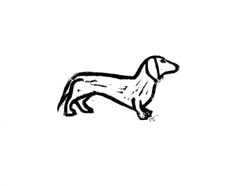 dachshund- dog breed - linoleum block print - 9”x12” wall art