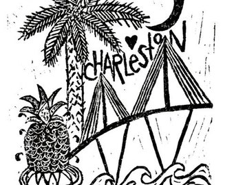 charleston love - linoleum block print