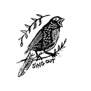 bird - sing out - spirit animal  - linoleum block print - 9”x12” wall art