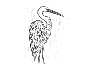 egret - linoleum block print - 11”x14” wall art