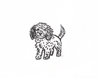 cavapoo - mini doodle - dog breed - linoleum block print - 9”x12” wall print