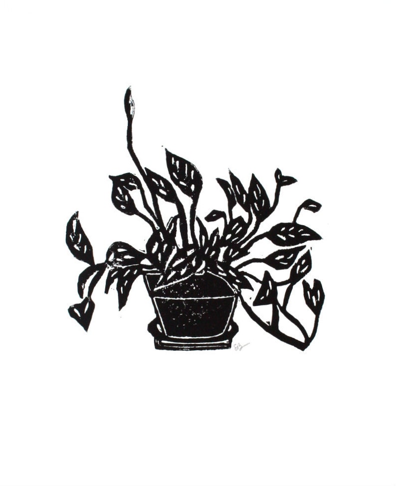 houseplant linoleum block print 9x12 wall art image 1