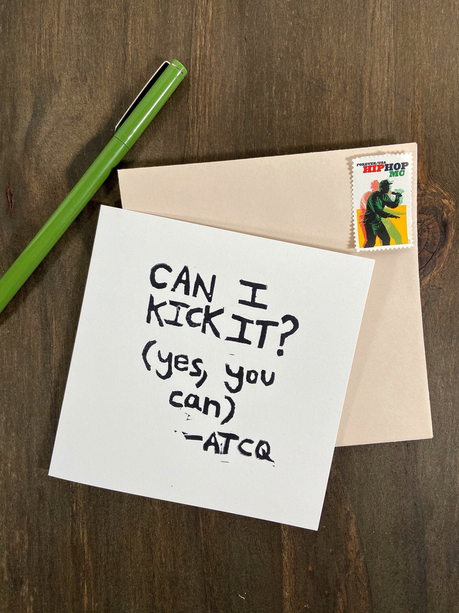 Can I Kick It yes You Can Notecard Hand Printed Etsy