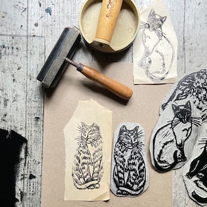 cat tabby linoleum block print 9x12 wall art image 4