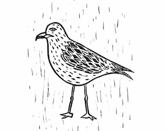 seagull - linoleum block print - 11”x14” wall art