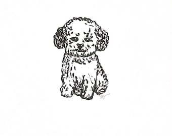 bichon frise' - dog breed - linoleum block print - 9"x12" wall art
