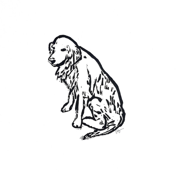 golden retriever - dog breed - linoleum block print - 9”x12” wall art