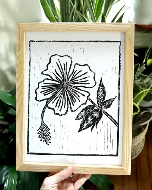 Hibiscus Flower - Linoleum Block Print - 9
