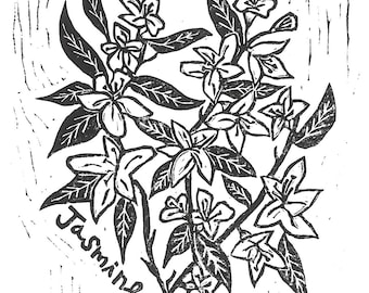 jasmine - linoleum block print - 11”x14” wall art