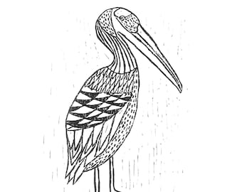 pelican - linoleum block print - 11”x14” wall art