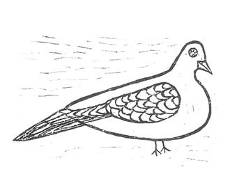 mourning dove - linoleum block print - 9”x12” wall art