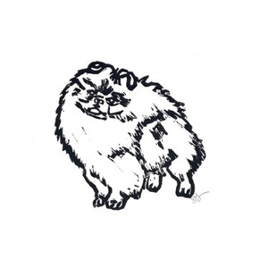 pomeranian - dog breed - linoleum block print -  9&quot;x12&quot;  wall art