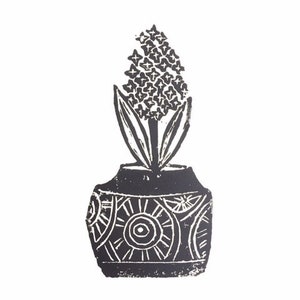 hyacinth in pot - linoleum block print - 9”x12” wall art