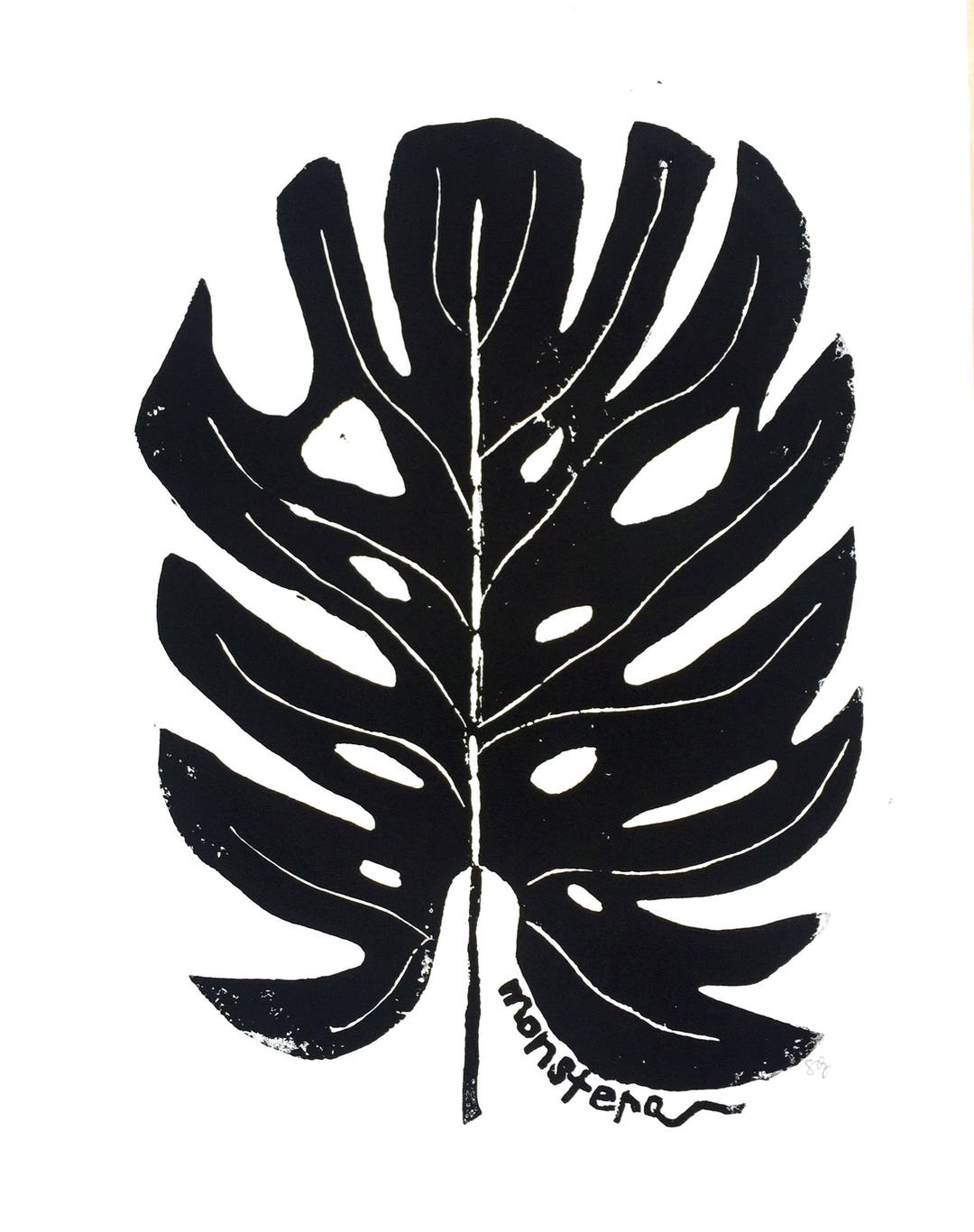 Leaf Pattern Linoleum Monstera Leaf - Linoleum Block Print - 11