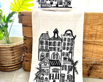 TOWEL - row houses - 100% cotton flour sack towel - approximately 27" square