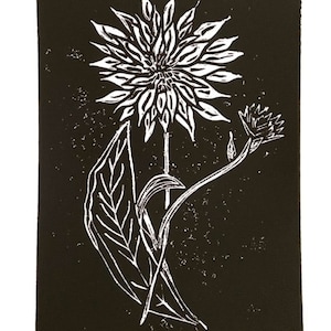 sunflower - linoleum block print - 9&quot;x12&quot; wall art