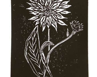 sunflower - linoleum block print - 9"x12" wall art