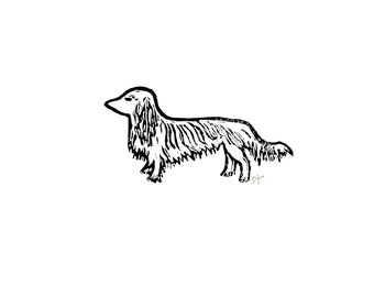 long haired dachshund - dog breed - linoleum block print - 9"x12" wall art