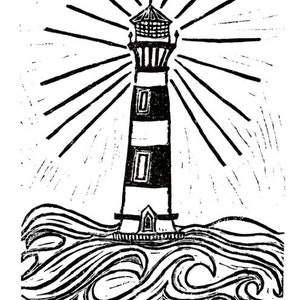 lighthouse linoleum block print 11x14 wall art image 1