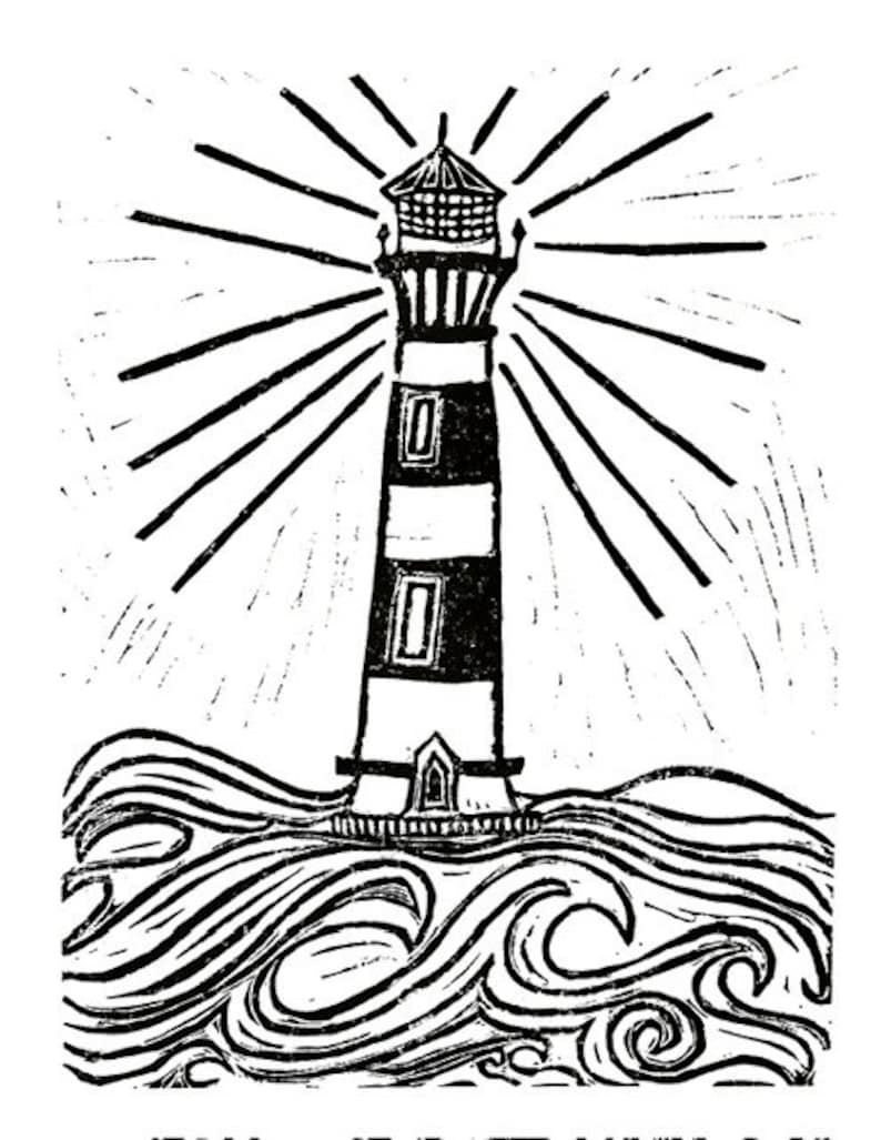 lighthouse linoleum block print 11x14 wall art image 1