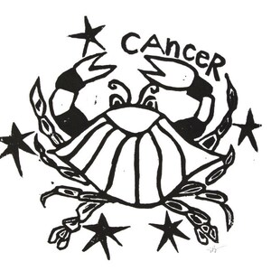 cancer - zodiac sign - linoleum block print - 9&quot;x12&quot; wall art