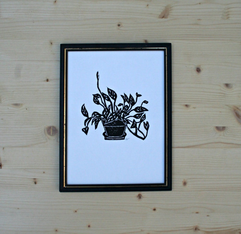 houseplant linoleum block print 9x12 wall art image 2