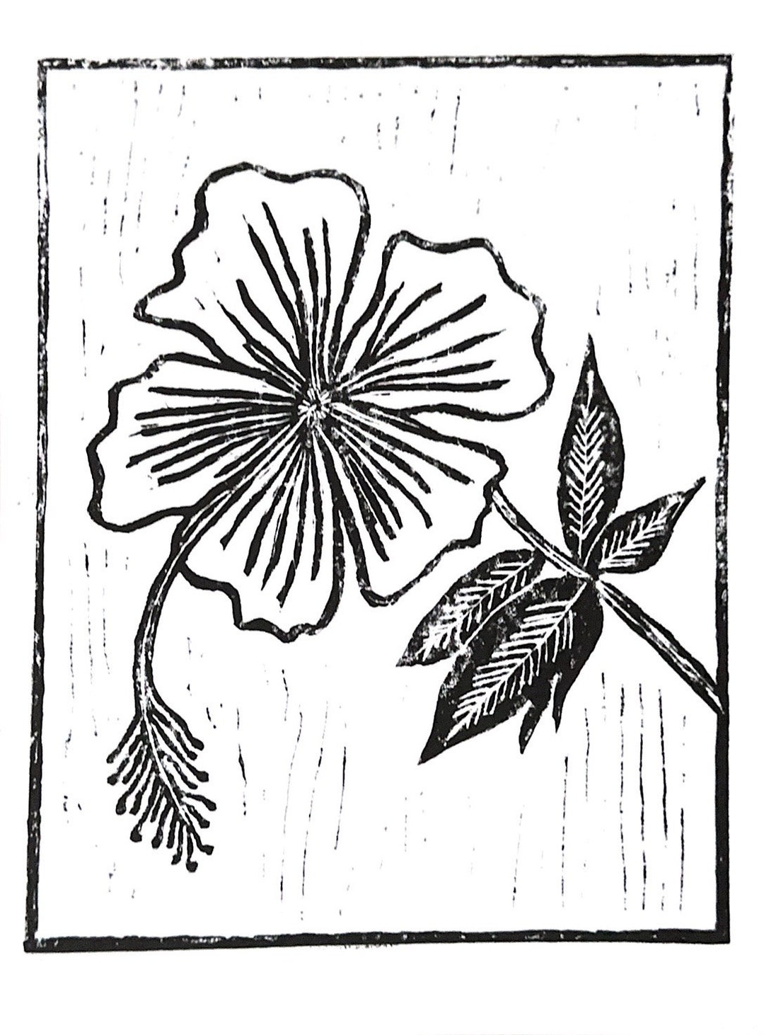 Hibiscus Flower - Linoleum Block Print - 9
