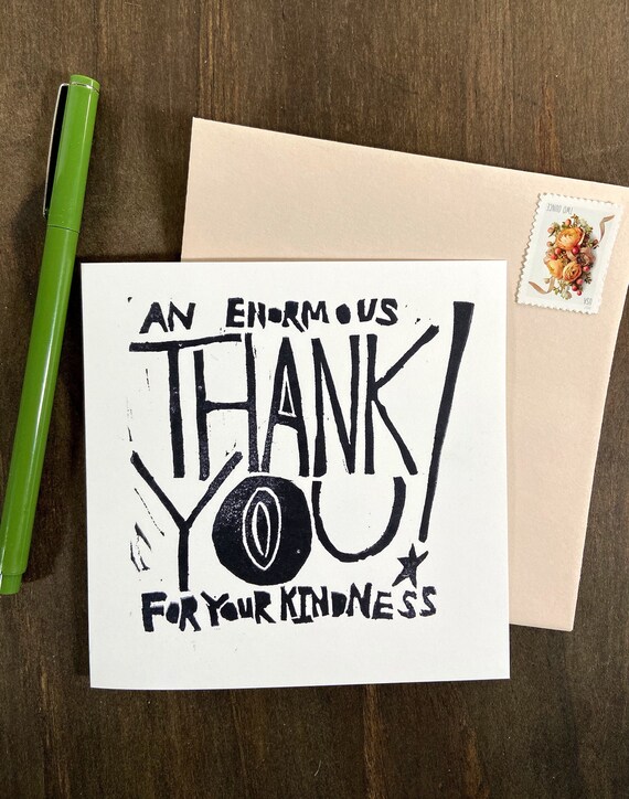 An Enormous Thank You for Your Kindness Note Card Hand Etsy