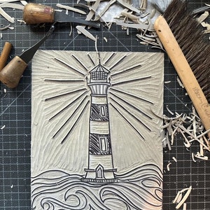 lighthouse linoleum block print 11x14 wall art imagem 4