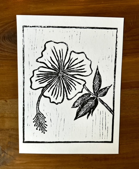 Hibiscus Flower - Linoleum Block Print - 9